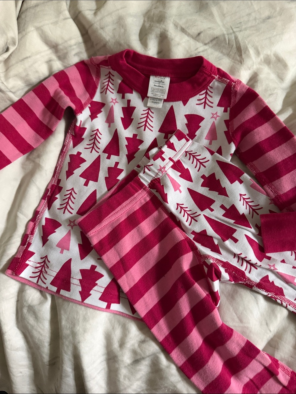 American Girl Pink Tree & Stripe Kids Pajama Set